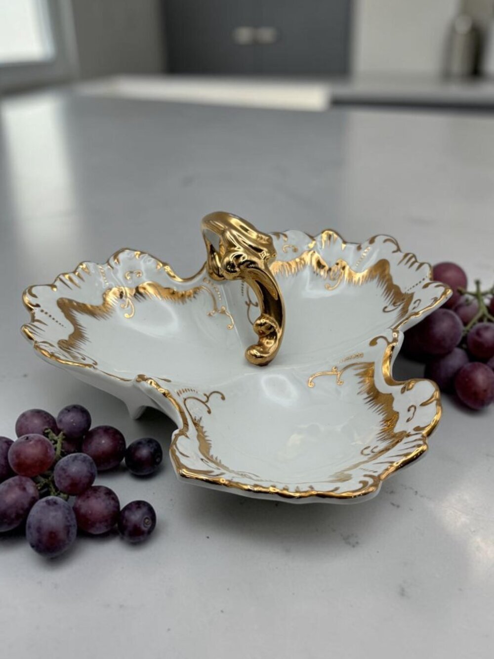 VTG Andrea by Sadek Porcelain Divided Dish Gold Trim Japan #6433 Hand Painted